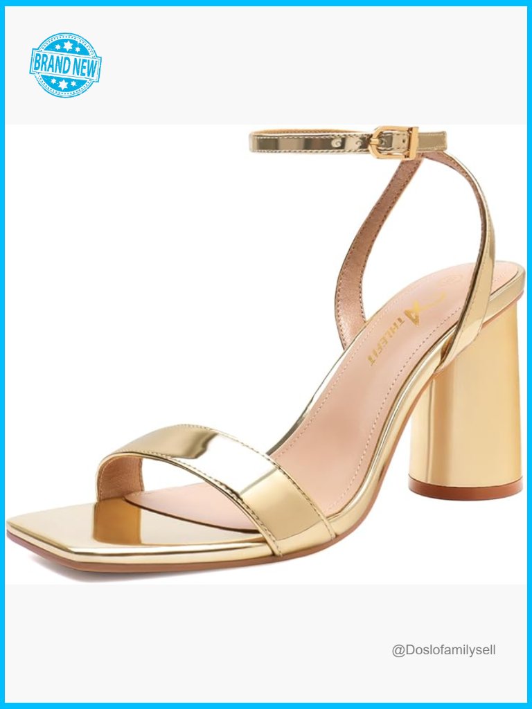 Chunky Heel Sandals Square Toe Ankle Strap Fashion High Heels Prom Party Elegant